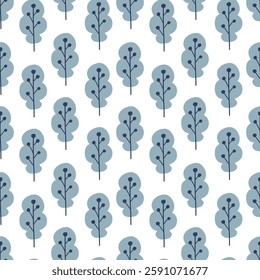 Seamless pattern of leaves. Cute illustration, vector,blue color, simple. Cartoon, flat. Isolated on white background