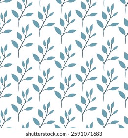 Seamless pattern of leaves. Cute illustration, vector,blue color, simple. Cartoon, flat. Isolated on white background