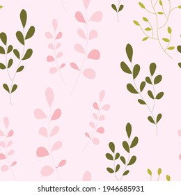 seamless pattern with leaves. cute print for design of fabric, textile, baby products. pink twigs on a light background. easter poster