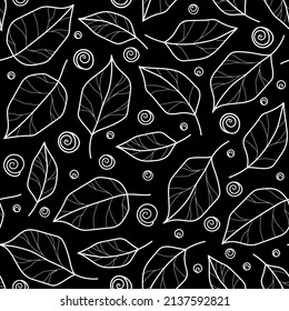 Seamless pattern with leaves. Decorative dark background. Vector illustration.