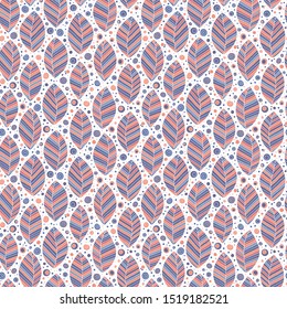 Seamless pattern with leaves in doodle style. Pink background. Perfect for wallpaper, gift paper, pattern fills, web page background, autumn greeting cards.