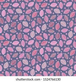 Seamless pattern with leaves in doodle style. Pink background. Perfect for wallpaper, gift paper, pattern fills, web page background, autumn greeting cards.