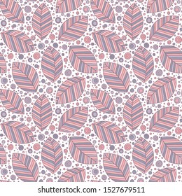 Seamless pattern with leaves in doodle style. Pink background. Perfect for wallpaper, gift paper, pattern fills, web page background, autumn greeting cards.