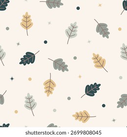 Seamless pattern with leaves and dots repeated scattered. Autumn seamless background with autumn leaves vector for wallpaper, textile, surface, fashion, card, stationery, home decor and wrapping.