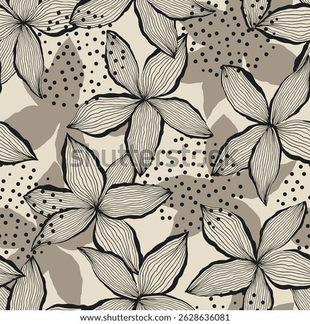 Seamless pattern with leaves and dots. For wrapping paper. Ideal for wallpaper, surface textures, textiles.