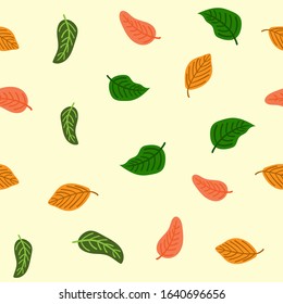 Seamless pattern with leaves drawn by hand. Color vector illustration.
