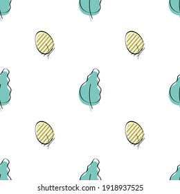 Seamless pattern with leaves. Drawn by hand. Good for wrapping paper and textiles. Flat style. Vector 