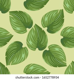 Seamless pattern with leaves. Exotic summer background. Tropical leaf design featuring teal green palm and monstera plant.