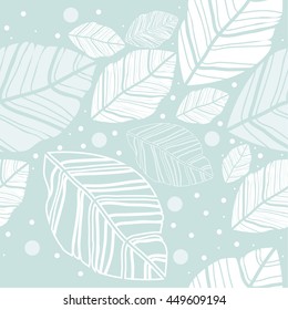 Seamless pattern of leaves fallen from the tree and snowflakes on the blue background.Seamless pattern can be used for wallpaper, pattern fills, web page background,surface textures.