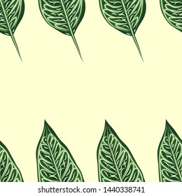 Seamless pattern with leaves of ficus benjamin on green background