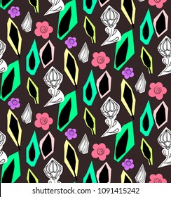 seamless pattern with leaves and flowers