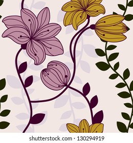 Seamless pattern with leaves and flowers