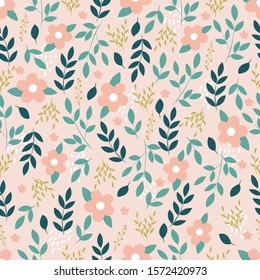 Seamless pattern with leaves and flowers