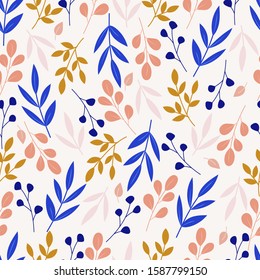 Seamless pattern with leaves and flowers