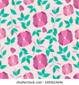 Seamless pattern with leaves and flowers