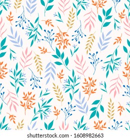 Seamless pattern with leaves and flowers