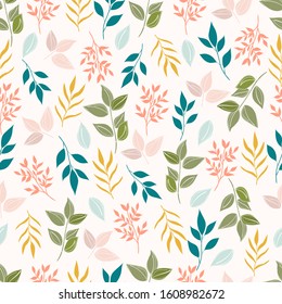 Seamless pattern with leaves and flowers