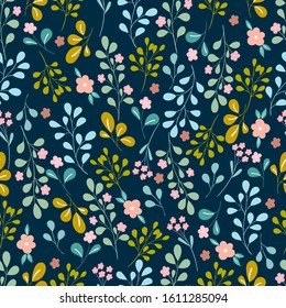 Seamless pattern with leaves and flowers