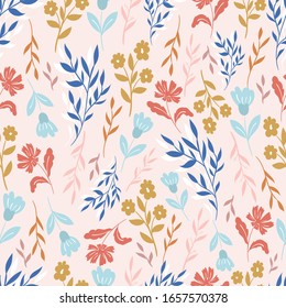 Seamless pattern with leaves and flowers