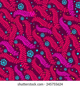 Seamless pattern with leaves and flowers.