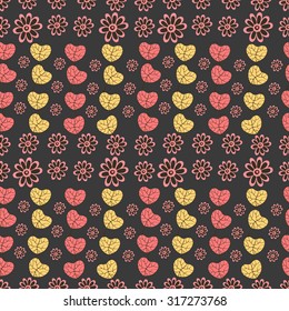 Seamless pattern with leaves and flowers. Autumn background.