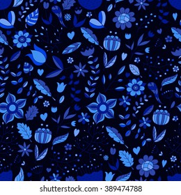 seamless pattern of leaves, flowers and branches