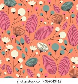 Seamless pattern with the leaves and the flowers. Seamless pattern can be used for wallpaper, pattern fills, web page background, surface textures.