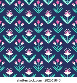Seamless pattern with leaves and flowers, decorative floral texture