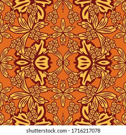 seamless pattern with leaves and flowers doodling style