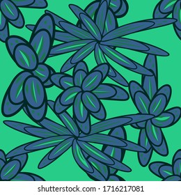 seamless pattern with leaves and flowers doodling style