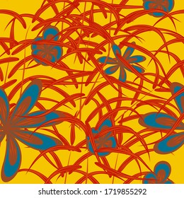 seamless pattern with leaves and flowers doodling style