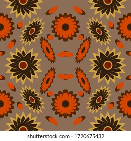 seamless pattern with leaves and flowers doodling style