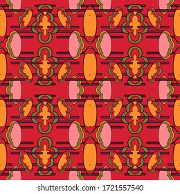 seamless pattern with leaves and flowers doodling style