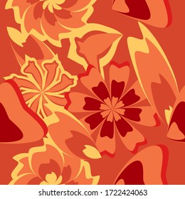 seamless pattern with leaves and flowers doodling style