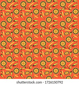 seamless pattern with leaves and flowers doodling style
