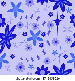 seamless pattern with leaves and flowers doodling style