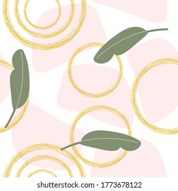 
patrón impecable con hojas y flores de color dorado. impresión minimalista. afiche de lino y publicidad.