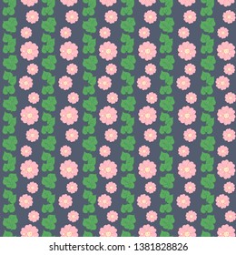 Seamless pattern with leaves and flowers on dark background.