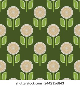 patrón sin fisuras con hojas y flores sobre fondo verde abstracto fondo floral diseño gráfico impresión para tela página web texturas de superficie papel de envoltura ilustración vectorial