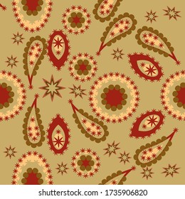 seamless pattern with leaves and flowers paisley style