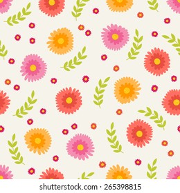 Seamless pattern with leaves and flowers. Perfect for wallpapers, pattern fills, web page backgrounds, textile, spring and summer invitations, birthday greeting cards 
