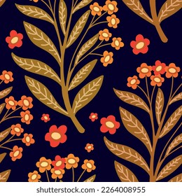 Seamless pattern with leaves and flowers. Vector file for designs.