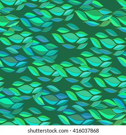 Seamless pattern with leaves. Foliage on a green background.