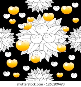 Seamless pattern with leaves and fruit. Illustration for fabrics, phone case paper, gift packaging, textiles, interior design, cover.