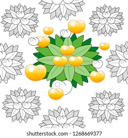 Seamless pattern leaves and fruits. Illustration for fabrics, phone case paper, gift packaging, textiles, interior design, cover.