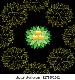 Seamless pattern leaves and fruits. Illustration for fabrics, phone case paper, gift packaging, textiles, interior design, cover.