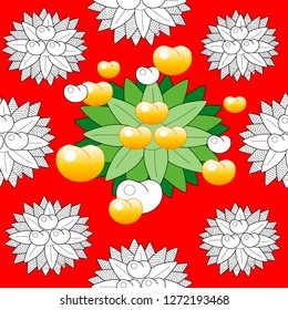Seamless pattern leaves and fruits. Illustration for fabrics, phone case paper, gift packaging, textiles, interior design, cover.