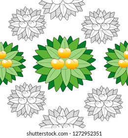 Seamless pattern leaves and fruits. Illustration for fabrics, phone case paper, gift packaging, textiles, interior design, cover.