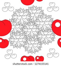 Seamless pattern leaves and fruits. Illustration for fabrics, phone case paper, gift packaging, textiles, interior design, cover.