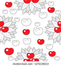 Seamless pattern leaves and fruits. Illustration for fabrics, phone case paper, gift packaging, textiles, interior design, cover.